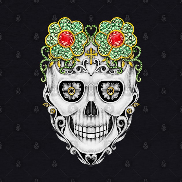 Sugarskull vintage art set with sapphire and black diamond design day of the dead. by Jiewsurreal